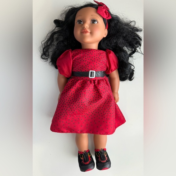 18” Possible Newberry Collection - Red Polka Dot Dress Doll with Black Hair - Picture 2 of 12